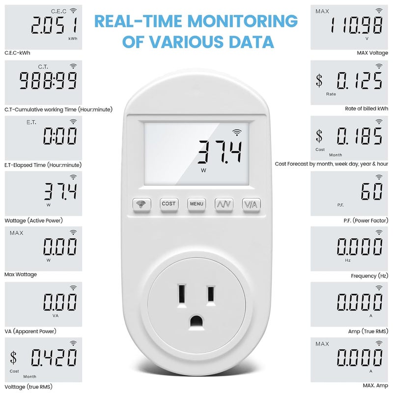 Zuomeng WiFi Electricity Usage Monitor, Plug-in WiFi Power Meter with Sound Alarm, Refrigerator Power Consumption Monitoring and Electricity Bill Statistics - Image 3